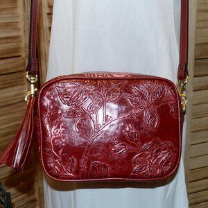 Patricia Nash Maroon Leather Crossbody Camera Bag Josie